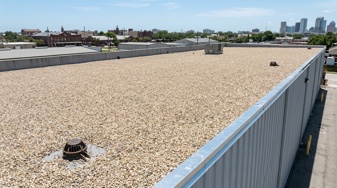 Commercial distribution warehouse 4-ply cold-applied built-up roof in Ybor City Tampa