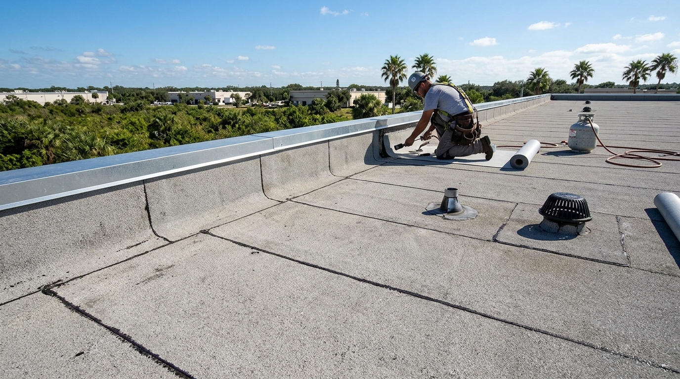 Multi-ply modified bitumen commercial roof replacement in Riverview FL
