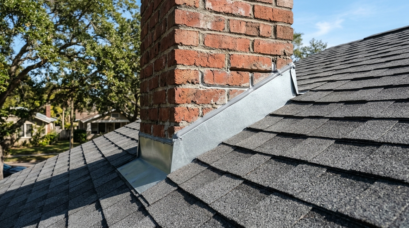 Galvalume metal chimney step flashing and counter-flashing restoration in South Tampa FL