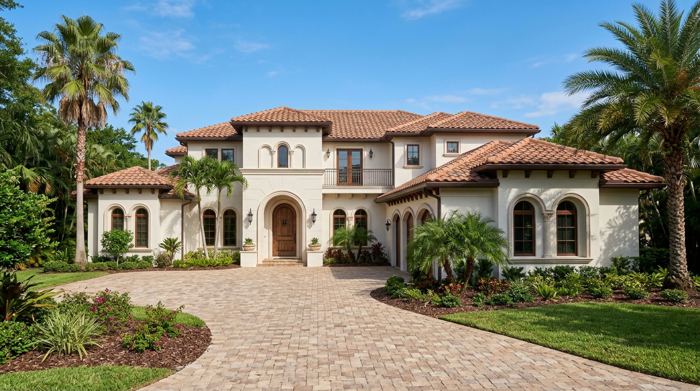 Terracotta barrel tile roof installation on Mediterranean home in Tampa
