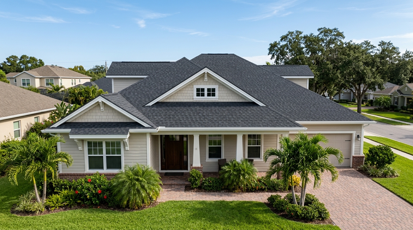 Standing seam metal roof installation on modern home in Odessa FL