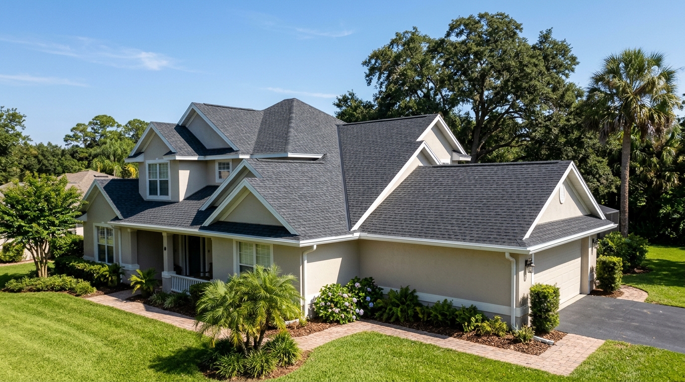Architectural shingle roof replacement project completed on a two-story home in Carrollwood Tampa FL