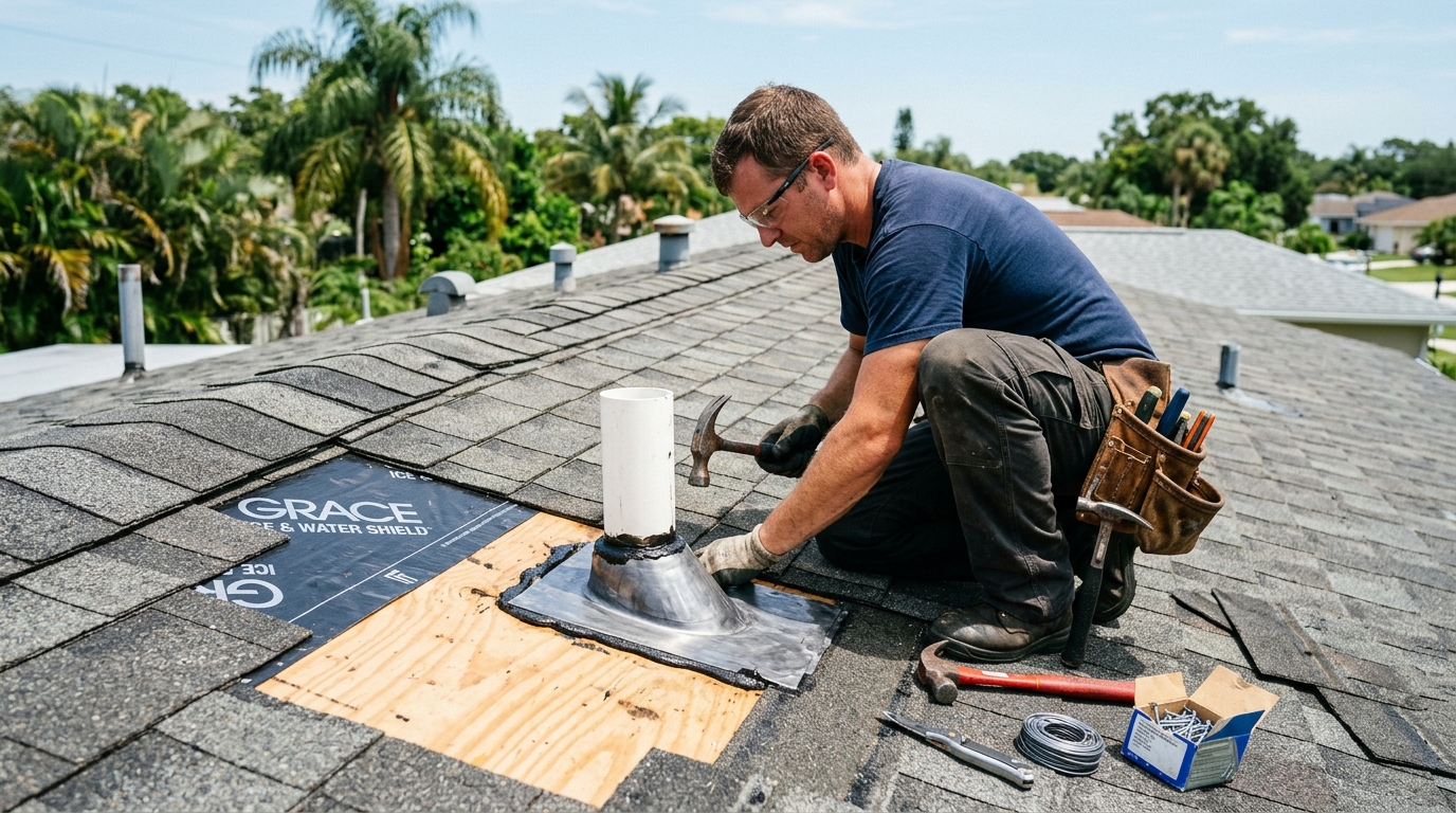 South Tampa custom home GAF Timberline Solar installation blended into architectural shingles