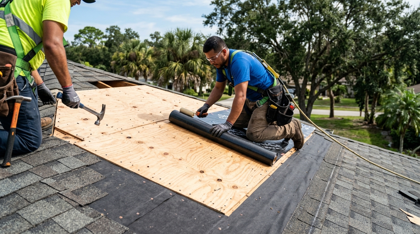 Live oak limb rafter puncture repair in South Tampa Florida