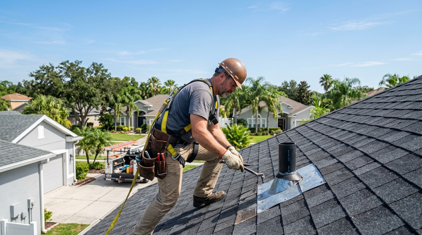 Licensed Roof Works technician executing precision roof repair in Tampa