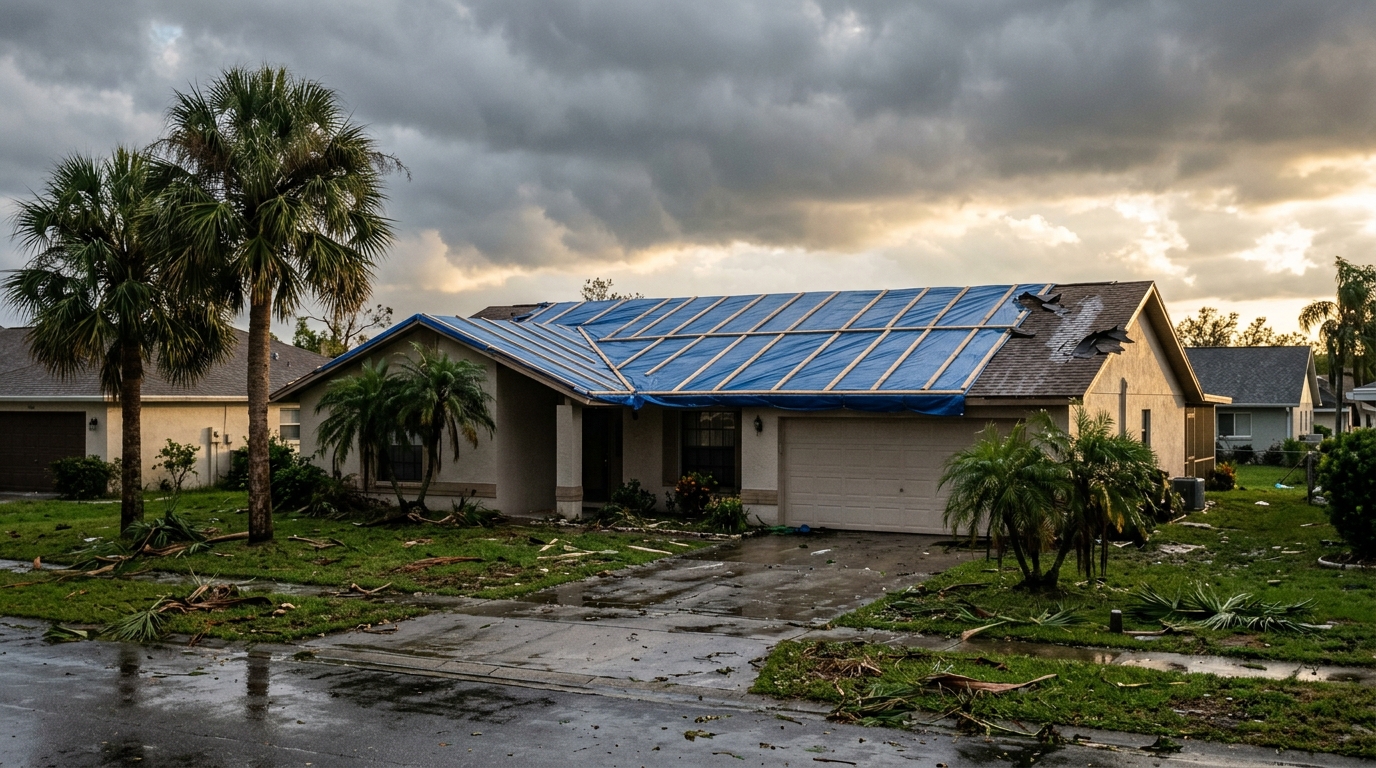 Roof Works certified crew managing post-storm roof restoration in Tampa Bay
